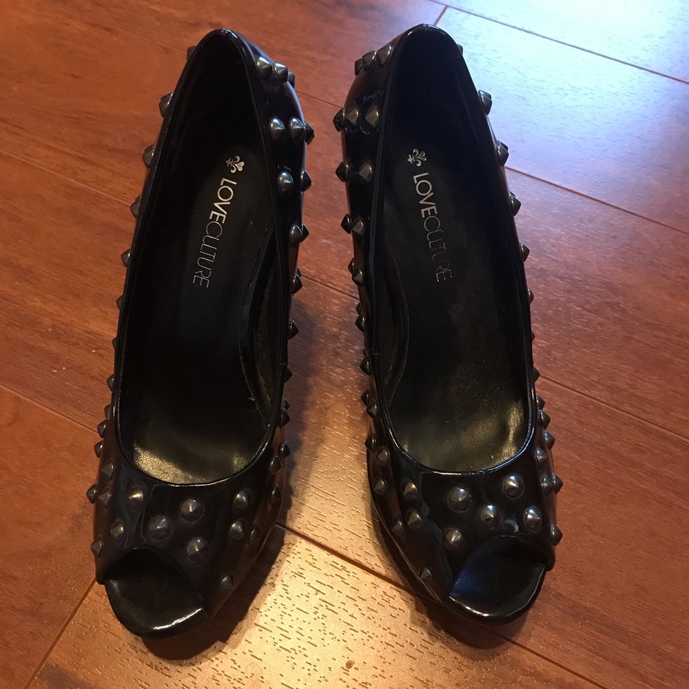 Black Patent Spike Studded Heels